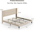 Gizoon King Bed Frame with Wingback Headboard, Upholstered Platform Bed with Modern Geometric Headboard, Wooden Slats, Noise-Free, No Box Spring Needed