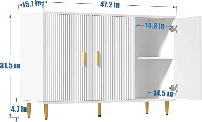 White Sideboard Buffet Cabinet, Accent Coffee Bar with 3 Doors, Entryway Cabinet for Living Room, Kitchen, Hallway