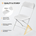 VINGLI 20 Pack White Plastic Folding Chair, Indoor Outdoor Portable Stackable Commercial Seat with Steel Frame 350lb. Capacity for Events Office Wedding Party Picnic Kitchen Dining