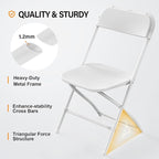 VINGLI 10 Pack White Plastic Folding Chair, Indoor Outdoor Portable Stackable Commercial Seat with Steel Frame 350lb. Capacity for Events Office Wedding Party Picnic Kitchen Dining
