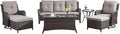 HUMMUH Patio Furniture 7 Pieces Outdoor Furniture Set PE Wicker Patio Couch with Swivel Glider Chairs,Patio Ottomans,Side Table