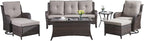 HUMMUH Patio Furniture 7 Pieces Outdoor Furniture Set PE Wicker Patio Couch with Swivel Glider Chairs,Patio Ottomans,Side Table