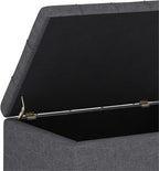 SIMPLIHOME Harrison 34 inch Wide Transitional Rectangle Small Coffee Table Storage Ottoman in Slate Grey Linen Look Fabric, Assembled, for the Living Room and Bedroom