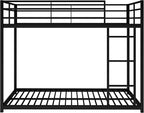 Full Over Full Metal Bunk Bed with Full-Length Guardrail,Low Bed Frame W/Ladder, Steel,No Noise,Bedroom Furniture for Adult Kid Boy Girl Teen,Black