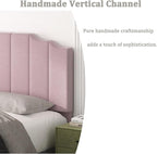 Queen Size Headboard Only, Velvet Wall Mounted Headboard Queen/Full Size for Adjustable Bed, Modern Vertical Channel Design with Curved Tufted Upholstered Head Board, Pink