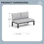 MFSTUDIO 2 Seat Patio Furniture Set,Outdoor Metal Frame Patio Sectional Sofa Conversation Set with Removable Cushion for Backyard,Garden