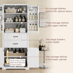 Polibi Elegant Storage Cabinet with Adjustable Shelves - 2 Drawers, 5 Interior Shelves & 6 Small Shelves, for Living Room/Bathroom, White
