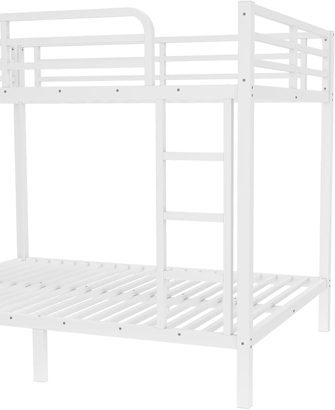 Bellemave Full Over Full Bunk Bed for Adults, Full Size Bunk Beds Frame with Build in Ladder and Full Length Guardrail, Easy Assemble Bunkbeds, Noise Reduced, Mattress Not Included, White