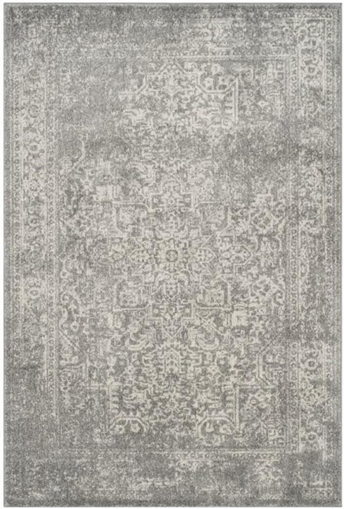 SAFAVIEH Evoke Collection Area Rug - 6'7" Square, Silver & Ivory, Distressed Design, Non-Shedding & Easy to Clean, Ideal for Living Room, Bedroom, Dining Space (EVK256S)