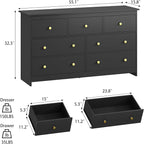 Black Dresser for Bedroom, 7 Drawer Dresser with Metal Handles, 55 Inch Wide Wood Chest for Living Room, Hallway