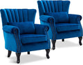 Accent Reading Arm Chairs Set of 2 Midcentury Modern Comfy Corner Sofa Chair, Wingback Waiting Room Club Chair with Tufted Back for Living Room/Bedroom/Reception Room, Velvet Blue