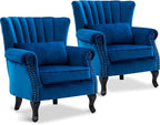 Accent Reading Arm Chairs Set of 2 Midcentury Modern Comfy Corner Sofa Chair, Wingback Waiting Room Club Chair with Tufted Back for Living Room/Bedroom/Reception Room, Velvet Blue