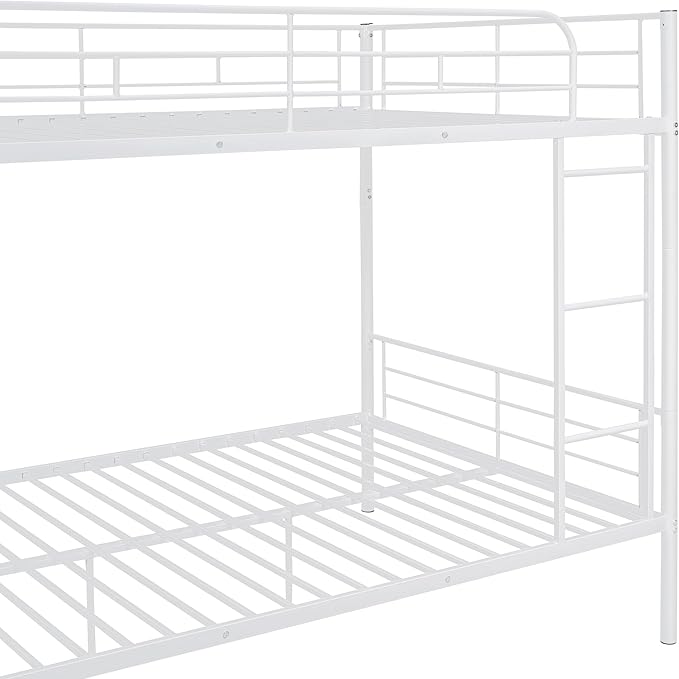 Merax Full Over Full Metal Bunk Bed with Ladder and high Guardrail, Able to Split, Storage Space, No Box Spring Needed, Noise Free, White