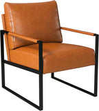 INZOY Leather Accent Chair with Metal Frame, Comfy Living Room Chair with Plump Backrest and Cushion, Mid Century Modern Chair with Sturdy Structure, Easy to Clean, Brown