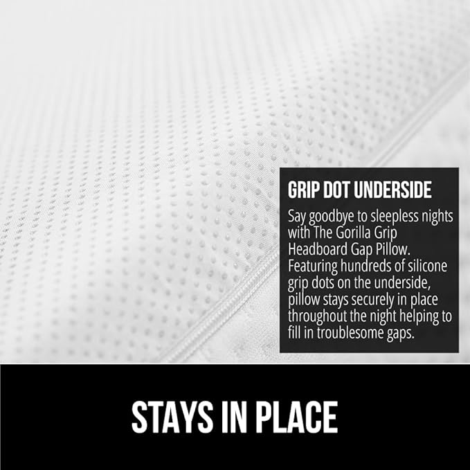 GORILLA GRIP Patent Pending Bed Wedge Pillow Headboard Gap Filler, US Designed, Comfortable Supportive High Density Foam Pillows, Stay in Place Gripping Dots, Wedges Between Mattress, Full Size White