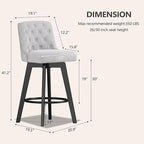 MINCETA Bar Stool, 30 Inch Upholstered Barstool with Low Tufted Back and Footrest, Swivel Counter Height Barstool for Kitchen Island Home Bar Performance Fabric Greige
