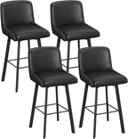 Swivel Bar Stools, 30''H Upholstered Barstools with Backs, Modern Counter Height Bar Stool Chairs for Kitchen Island, Metal Legs (Black- Faux Leather, Set of 4-30" H)