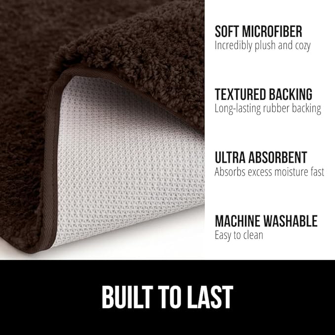 GORILLA GRIP Bathroom Rugs, 30x20, Ultra Soft Absorbent Mat, Thick Plush Bath Rug, Machine Washable, Microfiber Quick Dry, Mats for Shower, Bathtub and Floor, Home Decor Accessories, Brown