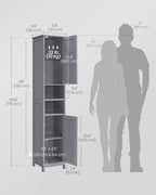 VASAGLE Tall Storage Cabinet with Lights, Slim Freestanding Cabinet with Adjustable Shelves, for Small Spaces, Bathroom, Living Room, Modern, 11.8 Inches Wide, Dove Gray UBBC566G02