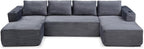132 Inch Modular Sectional Sleeper Sofa, Boneless Cloud Couch for Living Room, U Shaped 5 Seat Sofa with 2 Cup Holders, Free Combination, No Assembly Required (Grey)