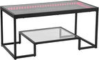 VEVOR Coffee Table, Modern Tempered Glass Coffee Table with Lighting, 2 Tiers Rectangle Glass Center Desk with Open Storage, Minimalist Metal Accent End Desk for Living Room, Office, Easy Assembly