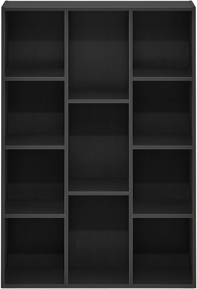 Furinno LUDER Book Shelf, 11-Cube Bookshelf, Reversible Bookcase, 9.4 x 29.1 x 41.7, for Living Room, Bedroom, Home Office, Blackwood