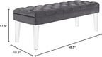 Modway Valet Tufted Button Performance Velvet Upholstered Bedroom Or Entryway Bench with Acrylic Legs in Gray