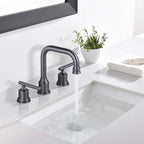 WOWOW Widespread Bathroom Faucet Brass Bathroom Sink Faucet Dark Grey Vanity Tap 3 Hole with Drain and Supply Lines, 2 Handle Basin Mixer Taps 3 Pieces