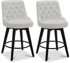 Watson & Whitely Modern Swivel Bar Stools, Faux Leather Upholstered Counter Height Bar Stool with Back, Solid Wood Legs, 26" H Seat, Set of 2, White