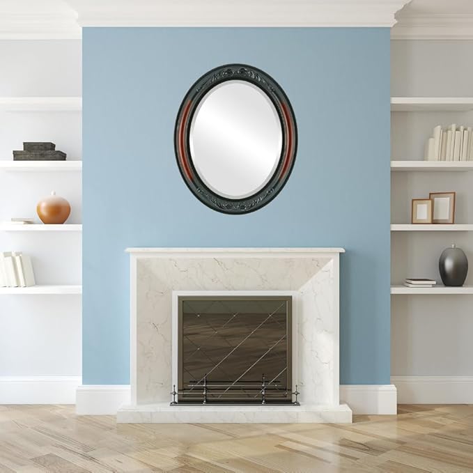 OVALCREST Oval Beveled Wall Mirror for Home Decor - Florence Style - Rosewood - 34" x 28"