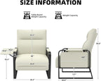 Upholstered Accent Chair, Modern Faux Leather Sofa Chair with Foldable Side Tray Table & Storage Pocket, Small Accent Sofa for Living Room, Bedroom, Reception Room, Beige