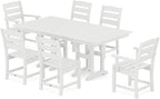 POLYWOOD Lakeside 7-Piece Outdoor Dining Set, Recycled Plastic Patio Furniture Table and Chairs, All-Weather, White