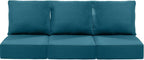 Luxury 22x24/22x25 6-Inch Patio Chair Cushions Set of 3 - Memory Foam Deep Seat Water-Resistant Patio Cushion for Lawn Dining Rocking Swivel Chairs Loveseat Sectional Sofa - Peacock Blue
