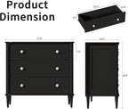 3 Drawer Dresser, 32 inch Wide Dresser for Bedroom, Modern Wood Chest of Drawers, Turned Legs Nightstand with 3 Drawers for Dorms, Hallway, Entryway (Black)