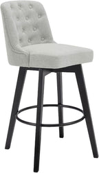 MINCETA Bar Stool, 30 Inch Upholstered Barstool with Low Tufted Back and Footrest, Swivel Counter Height Barstool for Kitchen Island Home Bar Performance Fabric Greige