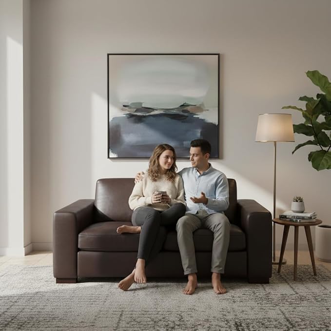 Naomi Home Freya Oversized Genuine Leather Loveseat Sofa - Ultimate Comfort - Modern Small Couch - Mid-Century Living Room Couch, Eco-Friendly Corner Loveseat, Reversible Cushions, Espresso