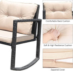 COSTWAY 3 Pieces Patio Rattan Rocking Chair Set, Outdoor Conversation Furniture Sets with Coffee Table, Storage Shelf and Cushions, Modern Bistro Set for Porch, Backyard, Garden, Beige