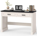 Farmhouse Executive Desk 48 Inch Computer Desk with 2 Drawers Simple Home Office Writing Desk Workstation for Bedroom Study Small Spaces, White and Black