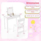 HONEY JOY Kids Vanity, Wooden Girls Vanity Desk with Flip Top Mirror, Hidden Storage Space, Toddler Makeup Vanity Dressing Table, Pretend Play Kids Vanity Table and Chair Set (White)