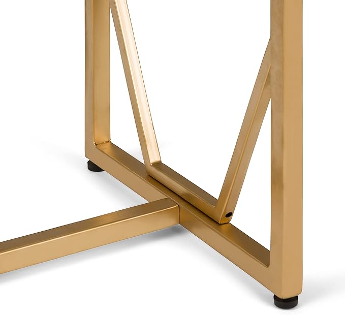 SIMPLIHOME Selma Contemporary 20 Inch Wide Metal and Wood Accent Side Table in Natural, Gold, For the Living Room and Bedroom