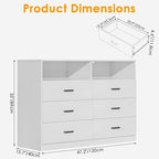 Bigbiglife 6 Drawers Dresser for Bedroom with Open Storage Cubby, Double Wide Dresser Organizer for Bedroom, Living Room, Entryway, Hallway (White)