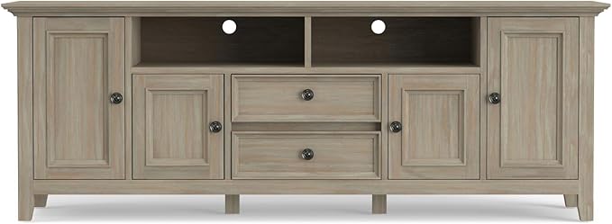 SIMPLIHOME Amherst 54-inch Wide Solid Wood TV Stand in Antique White, Transitional-Style Media Console for Living Room with Adjustable Shelves and Cable Management