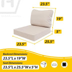 AAAAAcessories Outdoor Deep Seat Cushions, Waterproof, Fade-Resistant Patio Furniture Replacement Cushions, 23.5" x 25.5" x 5" + 23.5" x 19", Set of 2, Khaki Beige