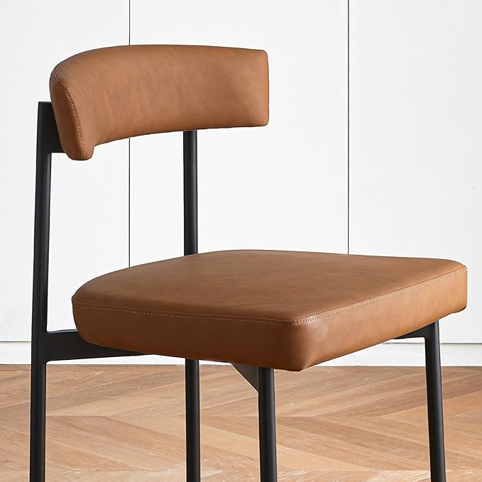 Brown Modern Bar Stools Set of 3, 24 Inch Faux Leather Counter Stools with Curved Backrest, Counter Height Bar Stool for Kitchen Island