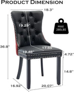 Leather Upholstered Dining Chairs Set of 8, Modern Style Kitchen Side Chairs with Nailhead Trim and Wood Leg, Metal Pulling Ring for Dining Room Living Room(Black&Wine Red)