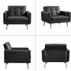CANMOV 29" W Oversized Leather Accent Chair Set of 2, Armchair Button Back, Mid Century Modern Accent Chairs for Living Room, Modern Upholstered Bed Room Chair Cozy Armchair with Wood Legs, Black