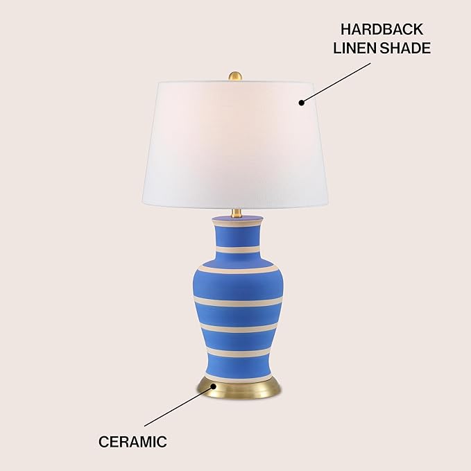 JONATHAN Y JYL4026L Julian 29" Traditional Classic Ceramic Urn LED Table Lamp for Bedroom, Living Room, Office, College, Book Case, Nightstands and Coffee Table, Blue/Beige