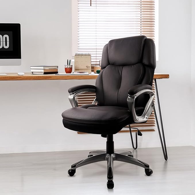 CLATINA Big and Tall Executive Office Chair, Extra Wide Seat, 500 LBS Capacity Heavy Duty Ergonomic Cloth Desk Chair with Wheels and Padded Armrests, High Back Fabric Computer Task Chair, Black