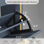 Fluted Shoe Storage Cabinet with 4 Flip Drawers & 2 Drawers, Freestanding Hidden Shoe Organizer with Adjustable Shelves, Wood Narrow Shoe Rack Cabinet for Entryway, Foyer, Hallway, Navy Blue