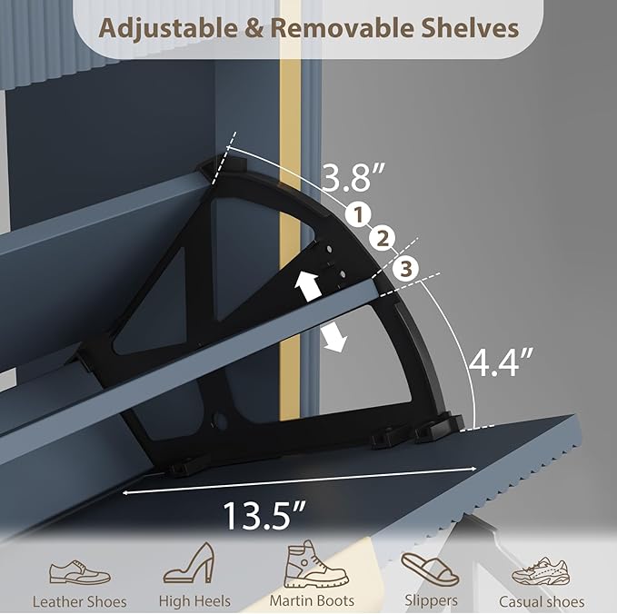 Fluted Shoe Storage Cabinet with 4 Flip Drawers & 2 Drawers, Freestanding Hidden Shoe Organizer with Adjustable Shelves, Wood Narrow Shoe Rack Cabinet for Entryway, Foyer, Hallway, Navy Blue